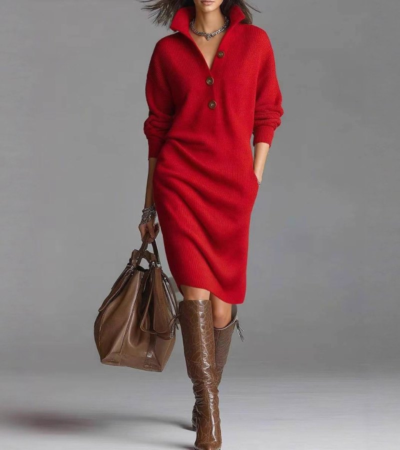 Beeckhoven™ | Elegante Winter Jurk Met Knopen